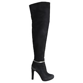 Fendi-Fendi Overknee-Stiefel mit Absatz aus schwarzem Wildleder-Schwarz