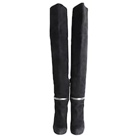 Fendi-Fendi Overknee-Stiefel mit Absatz aus schwarzem Wildleder-Schwarz