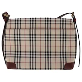 Burberry-BURBERRY Nova Check Hand Bag Canvas Beige Red Auth 46684-Brown