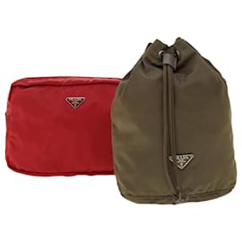 Prada-Prada pouch nylon 2Set Khaki Red Auth bs6416-Red