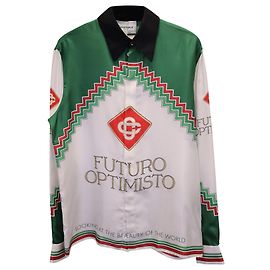 Camisa Casablanca Futuro Optimisto Estampada em Seda Verde e Branca Outro