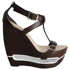Céline-Celine Platform Wedge Sandals in Brown Leather-Brown