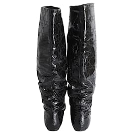 Dior-Botas planas hasta la rodilla acolchadas Dior Cannage en charol negro-Negro
