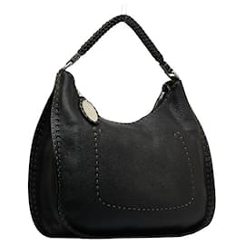 Fendi-Leather Selleria Hobo Bag 8BR582-Black