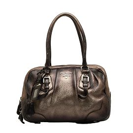 Prada Borsa Bauletto in Pelle Metallizzata Argento