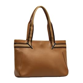 Gucci-Leather Web Tote Bag 002 1135-Brown