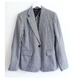 Weekend Max Mara Maxmara Weekend Linen Mix Check Jacket White Navy blue