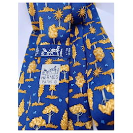 Hermès-excelente gravata vintage assinada Hermes Paris-Azul,Amarelo