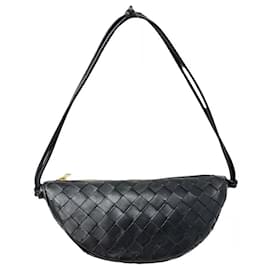 Bottega Veneta-BOTTEGA VENETA Half Moon shoulder bag in pouch on strap leather-Black