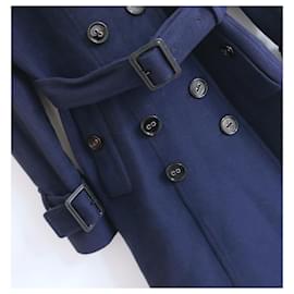 Burberry-Burberry Navy Wool Ruched Collar Trench Coat-Navy blue