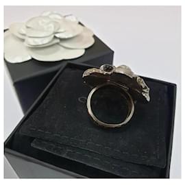 Chanel-Chanel CC-Ring aus Metall und brauner Emaille-Silber