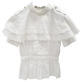 Chanel-Chanel White Cotton Scalloped Overlay Detail Top-White