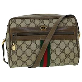 Gucci-GUCCI GG Canvas Web Sherry Line Shoulder Bag PVC Leather Beige Green Auth ki3425-Red,Beige,Green