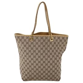 Gucci-GUCCI GG Canvas Hand Bag Canvas Leather Beige Brown Auth 53661-Brown,Beige