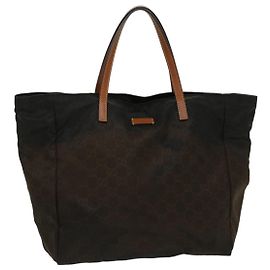 GUCCI GG Canvas Einkaufstasche Nylon Braun Auth 53670 Braun