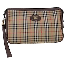 Autre Marque-Burberrys Nova Check Clutch Bag Nylon Leather Brown Auth ti1218-Brown