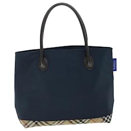 Autre Marque-Burberrys Nova Check Blue Label Hand Bag Nylon Leather Navy Brown Auth 53787-Brown,Navy blue