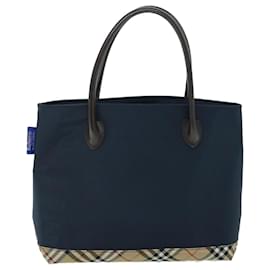 Autre Marque-Burberrys Nova Check Blue Label Hand Bag Nylon Leather Navy Brown Auth 53787-Brown,Navy blue