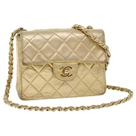 Chanel-CHANEL Matelasse Bolso de hombro con cadena y cierre giratorio Piel de cordero Oro CC Auth 53752EN-Dorado