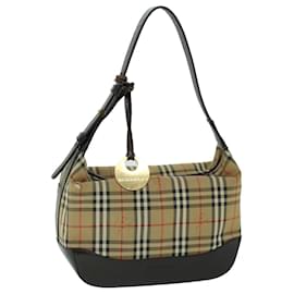 Burberry-BURBERRY Nova Check Hand Bag Canvas Leather Beige Brown Auth 54027-Brown,Beige