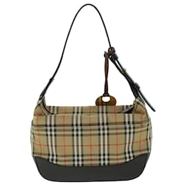 Burberry-BURBERRY Nova Check Hand Bag Canvas Leather Beige Brown Auth 54027-Brown,Beige