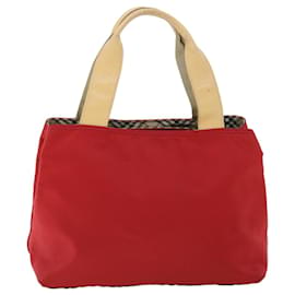 Burberry-BURBERRY Nova Check Hand Bag Nylon Leather Red Beige Auth ac2171-Red,Beige