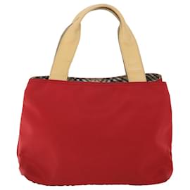 Burberry-BURBERRY Nova Check Hand Bag Nylon Leather Red Beige Auth ac2171-Red,Beige