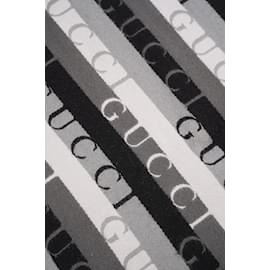 Gucci-Gucci Stripe Wool Scarf Grey / Black wool 180xm x 37cm-Black