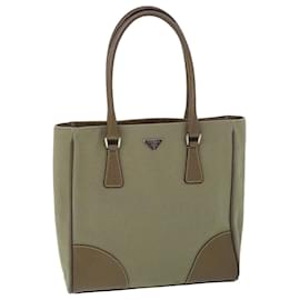 Prada-PRADA Hand Bag Canvas Leather Green Auth 53252-Green