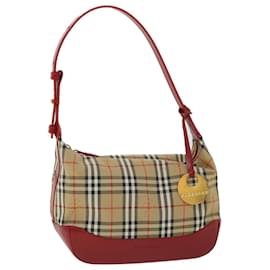 Burberry-BURBERRY Nova Check Shoulder Bag Canvas Beige Red Auth 53724-Red,Beige