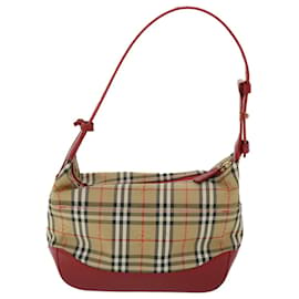 Burberry-BURBERRY Nova Check Shoulder Bag Canvas Beige Red Auth 53724-Red,Beige