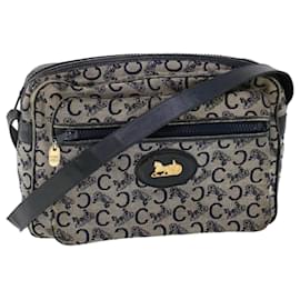 Céline-CELINE C Macadam Canvas Shoulder Bag Navy Auth 53733-Navy blue