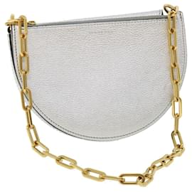 Burberry-BURBERRY Olympia Chain Shoulder Bag Leather Silver Auth 54029-Silvery