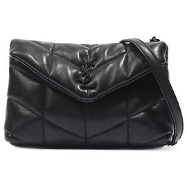 Saint Laurent Loulou Puffer Mini en cuir d'agneau noir Noir