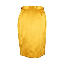Saint Laurent-Saint Laurent Rive Gauche Satin Pencil Skirt-Yellow