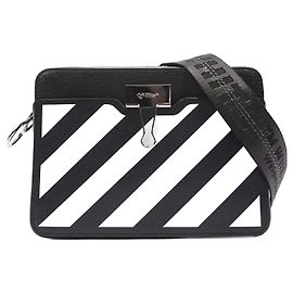 Off White Diagonal Camera Bag Black / White leather Black