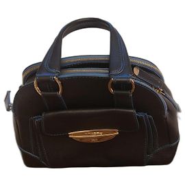 Lancel Adjani Navy Blue Grained Leather Handbag Navy blue