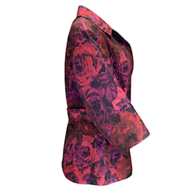 Dries Van Noten-Dries van Noten Fucsia / Chaqueta roja de jacquard con cinturón múltiple-Multicolor