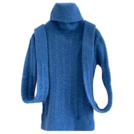 Jacquemus-Turtle neck jumper with very long sleeves-Blue
