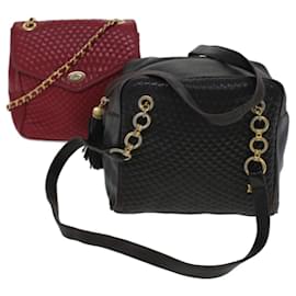 Bally-BALLY Chain Shoulder Bag Leather 2Set Black Red Auth yk7224-Black