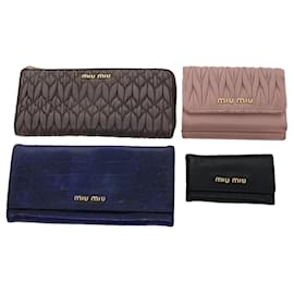 Miu Miu-Miu Miu Key Case Portefeuille Cuir 4Ensemble Bleu Beige Noir Auth bs6417-Marron