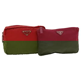 Prada-Pochette Prada en nylon 2Set Rouge Rose Auth ar8613-Rouge