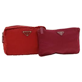 Prada-Prada pouch nylon 2Set Red Pink Auth ar8613-Red