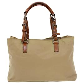 Prada-PRADA Hand Bag Nylon Leather Beige Auth bs6563-Brown