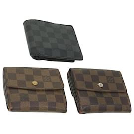 Louis Vuitton-LOUIS VUITTON Damier Ebene Damier Graphite Wallet 3set LV Auth 36165-Brown