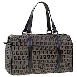 Fendi-FENDI Zucchino Canvas Hand Bag Leather Navy Auth ki3064-Blue