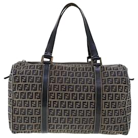 Fendi-FENDI Zucchino Canvas Hand Bag Leather Navy Auth ki3064-Blue