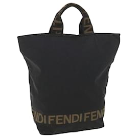 Fendi-FENDI Hand Bag Nylon Black Brown Auth 38483-Black