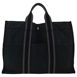 Hermès-HERMES cabas MM Hand Bag Toile Noir Auth ep1360-Noir