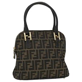 Fendi-FENDI Zucca Canvas Hand Bag Black Brown Auth 45101-Black
